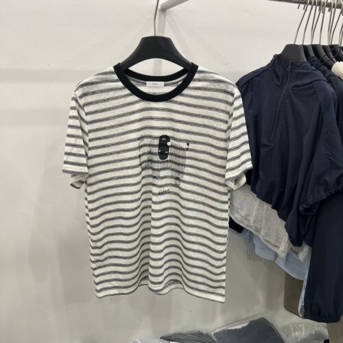 短袖百搭撞色条纹卡通印花T恤女
