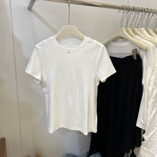 显瘦螺纹棉打底衫 T恤女百搭修身 上衣潮 圆领正肩短袖 2026春夏新款