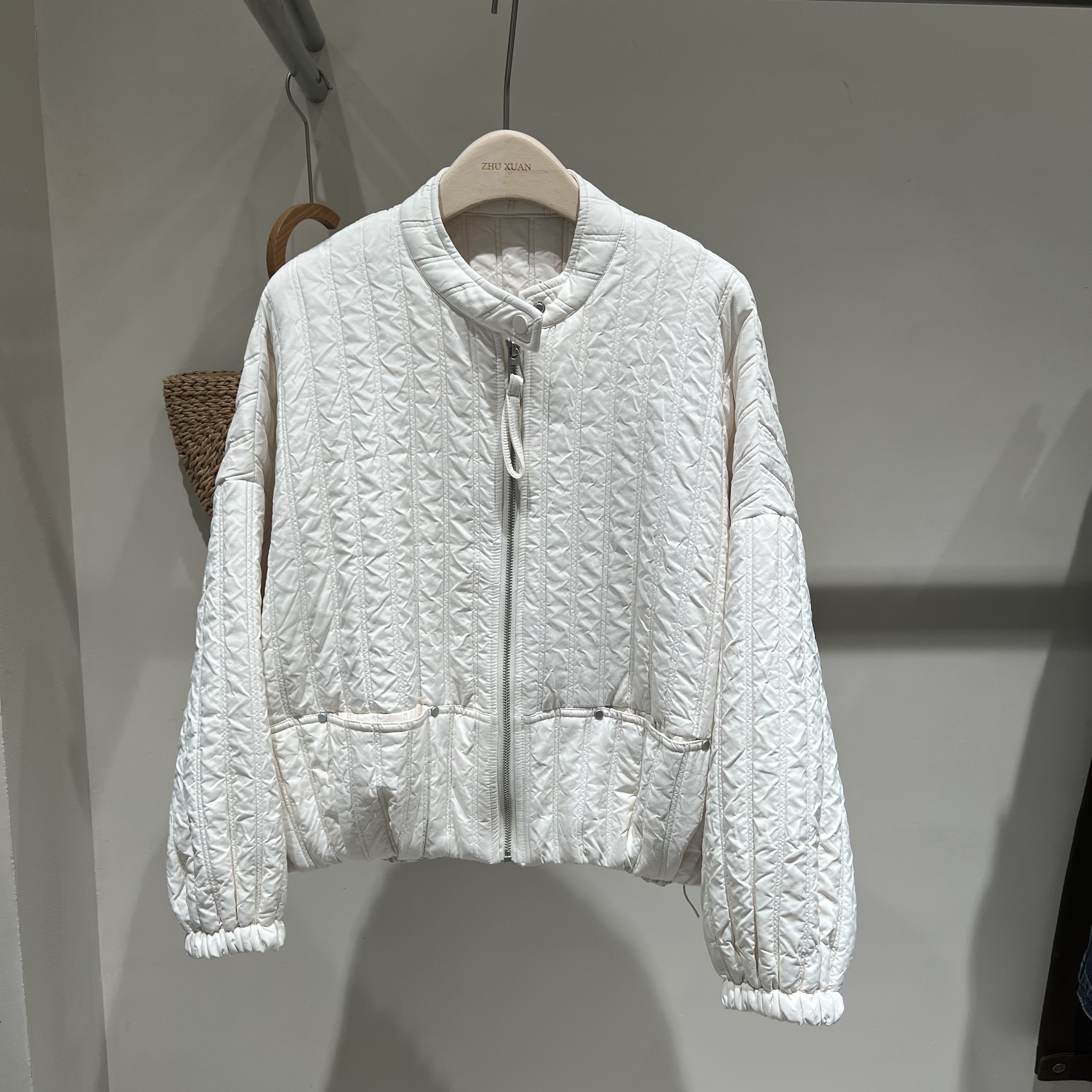 韩版宽松立领竖条绗棉外套棉服女