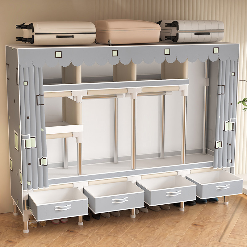 简易衣柜出租房用钢管结实耐用布艺带抽屉布衣柜简易组装家用卧室,住宅家具,独立衣柜,淘宝优惠券,粉丝福利购,淘宝优惠卷