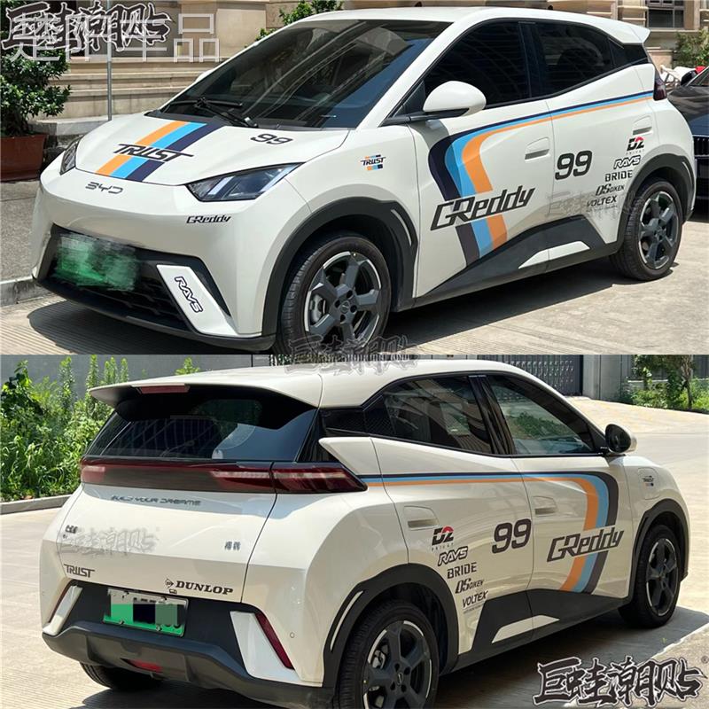适用于比亚迪海鸥赛车贴纸车身拉花海豚缤果钇为新能源赛道改装饰