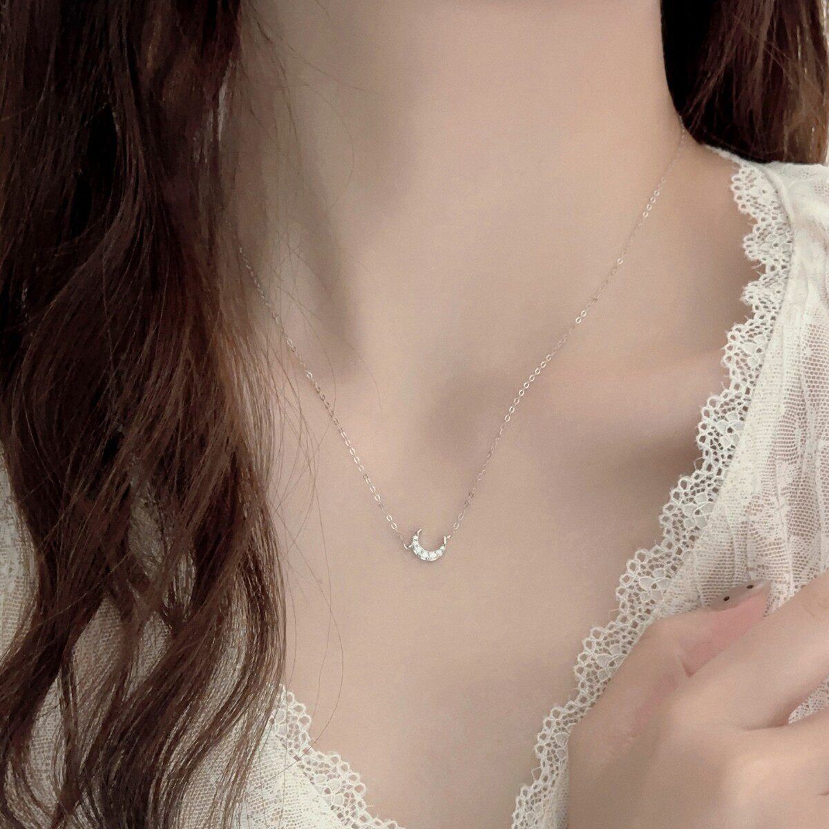 英国设计师topwhits925银满钻月亮项链女月牙儿高级感小众设计