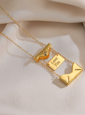 法国cherry kitty 个性铜镀可抽拉信封吊坠项链女小众简约百搭