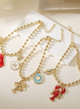 法国cherry kitty 小众个性铜镀18k金滴油龙虾螃蟹吊坠手链女