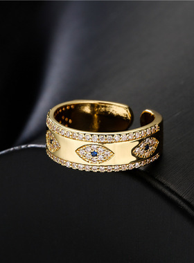 法国cherry kitty  欧美时尚铜微镶 铜镀18k金锆石恶魔之眼戒指