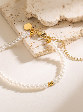 法国cherry kitty 欧美时尚优雅镀18k金串珍珠手链女小众百搭手