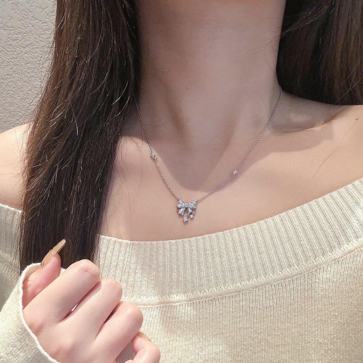 英国设计师topwhits银蝴蝶结锆石项链女甜美小众设计感精致闪耀