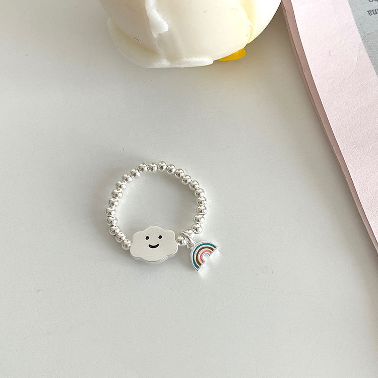 法国cherry kitty彩虹云朵戒指s925通体银手工穿制弹力绳设计银珠