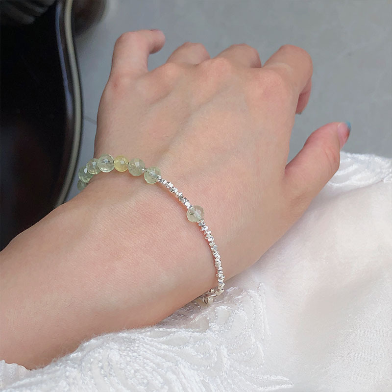 法国Cherry Kitty925银绿色葡萄石碎银串珠手链简约气质小清新ins