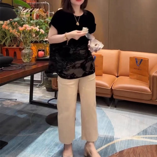 宽松拼接上衣休闲阔腿裤 法国cherry 简约时尚 kitty夏季 女 新款