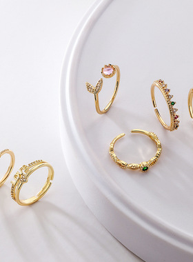 法国cherry kitty  铜镀18k金简约指环设计感小众锆石几何开口