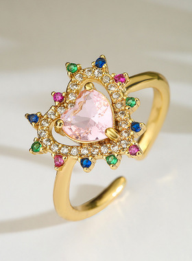 法国cherry kitty 欧美时尚优雅铜镀18k金锆石爱心戒指女小众