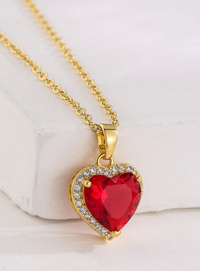 法国cherry kitty 优雅法式铜镀18k金锆石爱心吊坠项链女复古