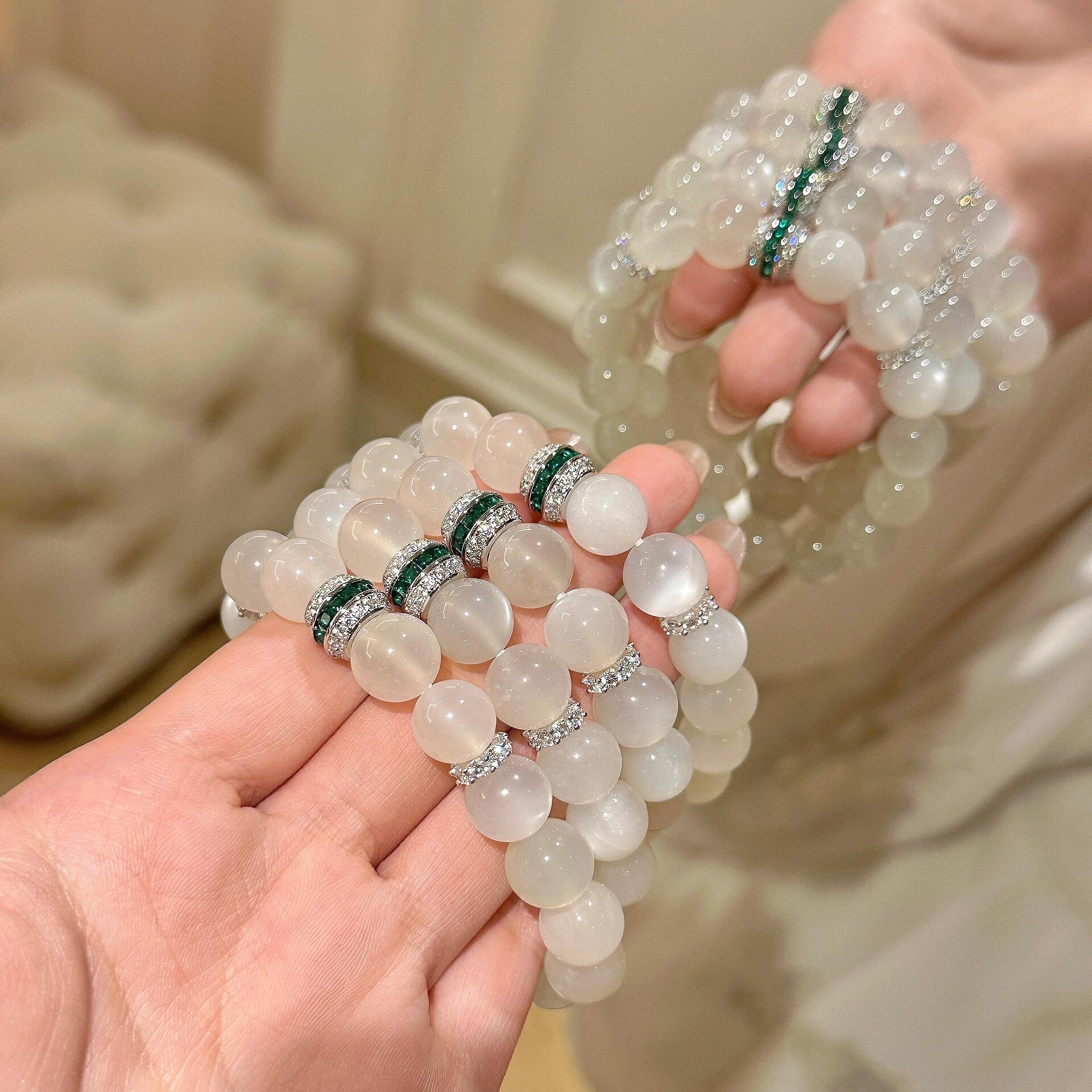 法国cherry kitty月光女神白月光水晶手串新中式国风小众珠宝s925