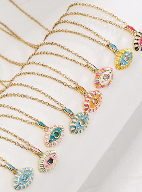 法国cherry kitty 欧美ins铜镀滴油波西米亚风恶魔之眼吊坠项链