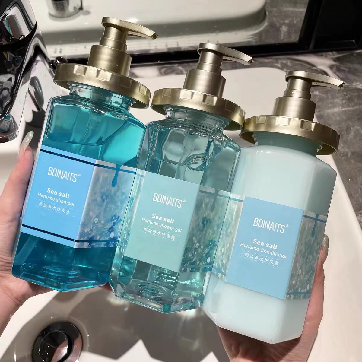 新款推荐boinaits海盐香水洗发水沐浴露护发素家庭洗护沐三件套