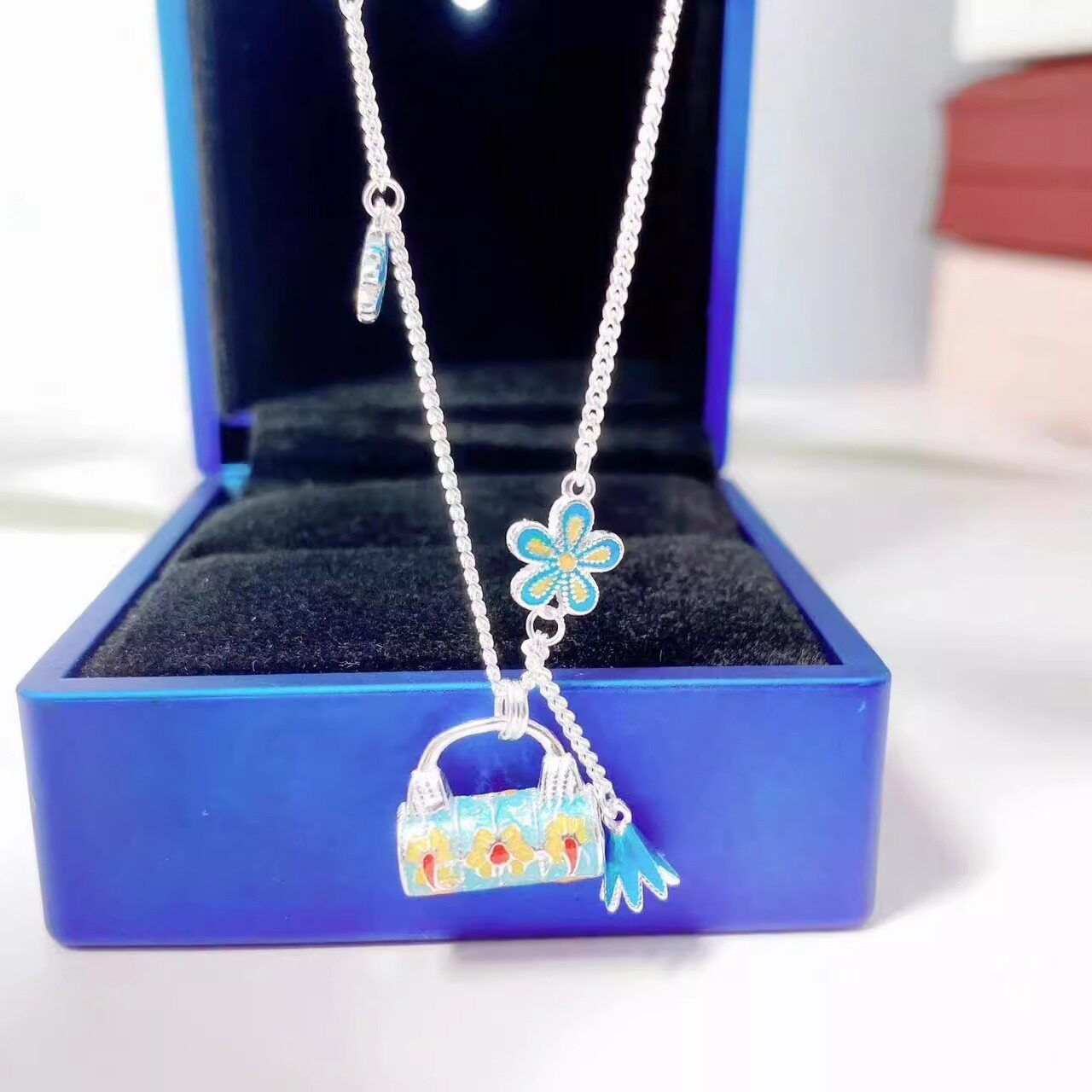 法国cherry kitty银990花丝锁包套链流苏小花小众精致银新中式