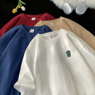 BDLS工作室文艺男女店港风情侣款刺绣仿麂皮绒短袖重磅半袖t恤衫