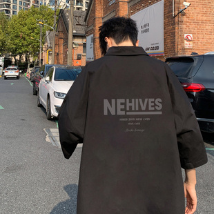 BDLS工作室文艺男女店港风情侣款冰丝短袖衬衫男女可穿情侣款潮牌