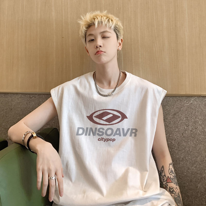 BDLS工作室文艺男女店港风情侣款字母印花坎肩背心纯棉无袖t恤男