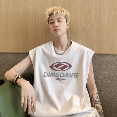 BDLS工作室文艺男女店港风情侣款字母印花坎肩背心纯棉无袖t恤男