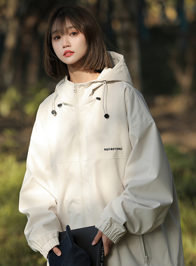 BDLS工作室文艺男女店港风情侣款冲锋衣连帽夹克落肩纯色上衣外套