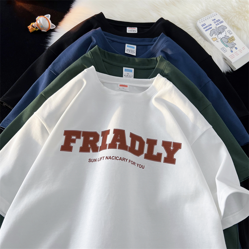 BDLS工作室文艺男女店港风情侣款260克重磅纯棉字母印花短袖T恤潮