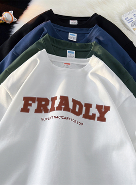 BDLS工作室文艺男女店港风情侣款260克重磅纯棉字母印花短袖T恤潮