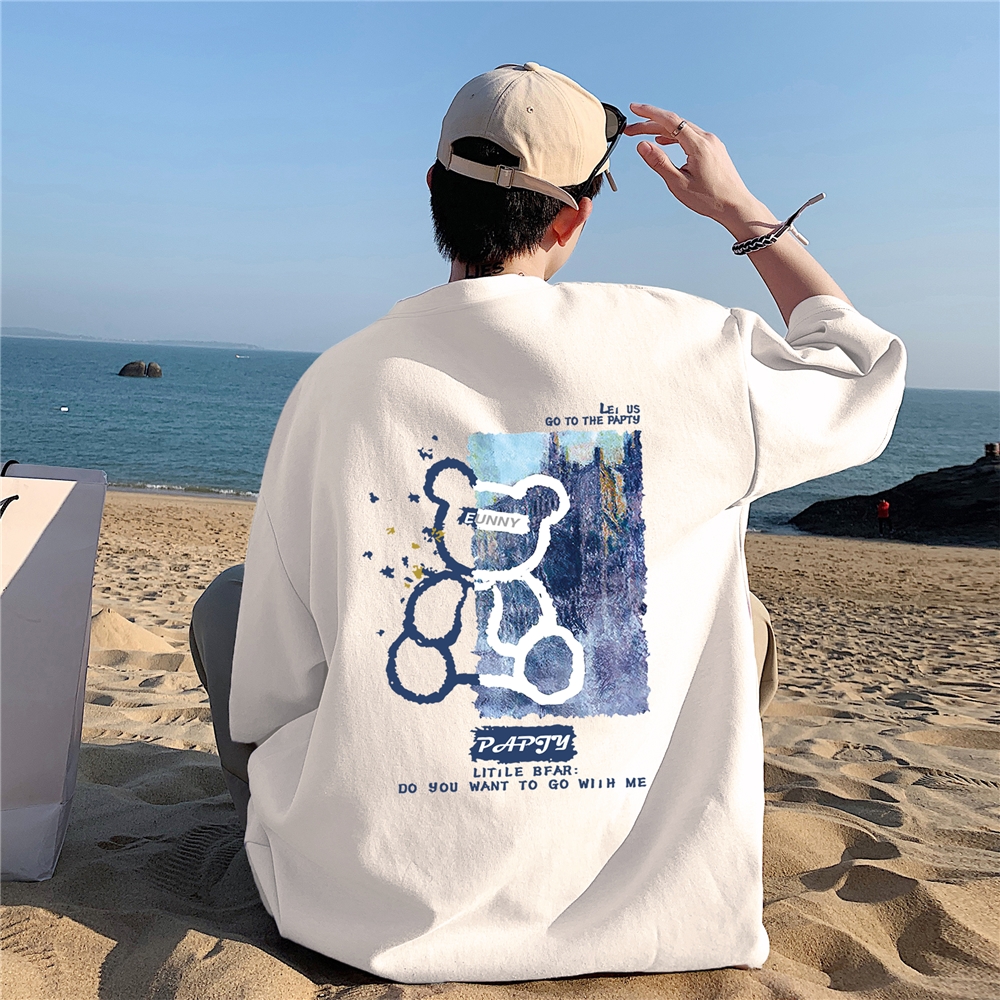 BDLS工作室文艺男女店港风情侣款纯棉小熊印花短袖T恤男大码体恤