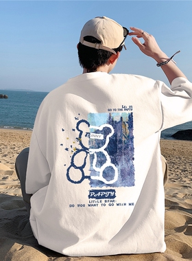 BDLS工作室文艺男女店港风情侣款纯棉小熊印花短袖T恤男大码体恤