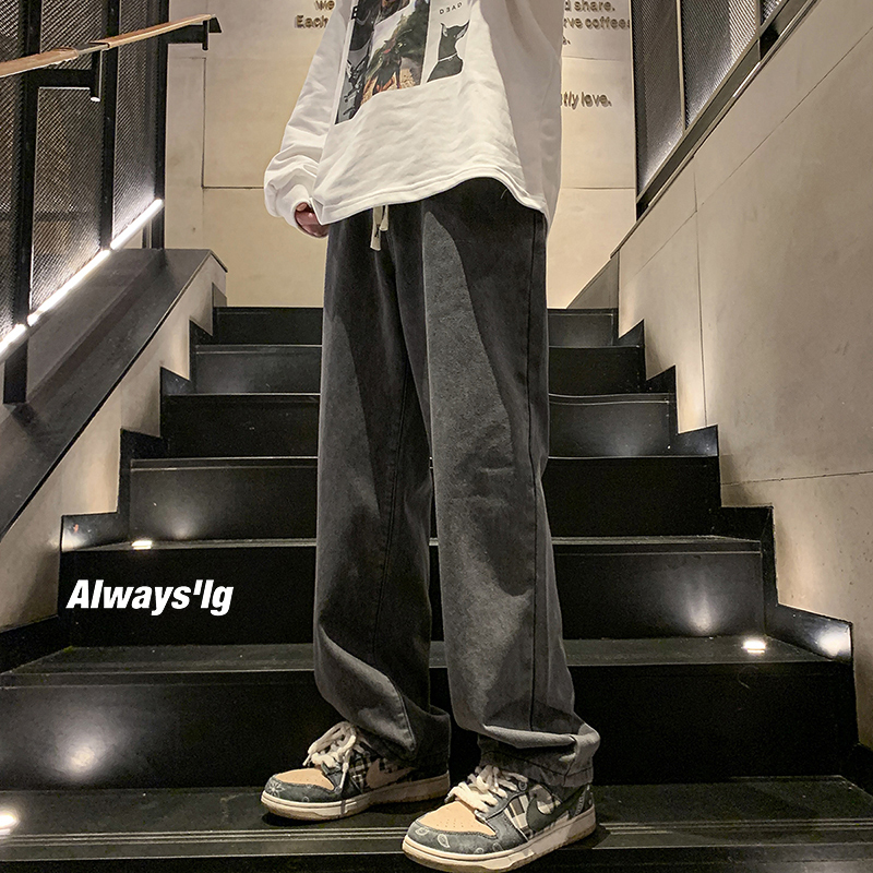 BDLS工作室文艺男女店港风情侣款男女大码美式复古重磅水洗牛仔裤