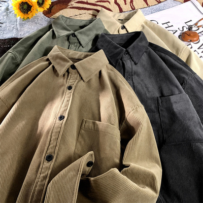 BDLS工作室文艺男女店港风情侣款情侣款高品质灯芯绒休闲长袖衬衫