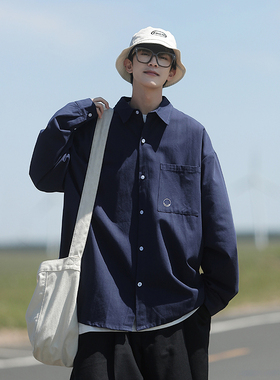 BDLS工作室文艺男女店港风情侣款春白色百搭纯色长袖衬衫宽松衬衣