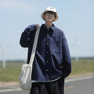 BDLS工作室文艺男女店港风情侣款春白色百搭纯色长袖衬衫宽松衬衣