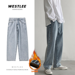 Koreastudios店铺秋冬加绒加厚宽松阔腿拖地牛仔裤长裤insstudios