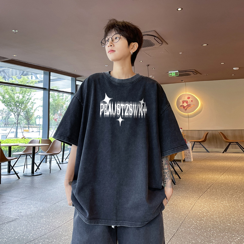 BDLS工作室文艺男女店港风情侣款重磅潮牌炒雪花水洗做旧短袖t恤