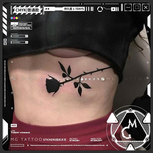 黑色玫瑰性感简约个性 手绘个性 浪漫玫瑰花朵纹身贴女 tattoo