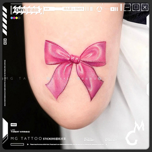温柔浪漫少女感可爱蝴蝶结腿部手臂纹身贴 粉色情人结 tattoo