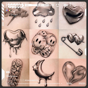 个性 tattoo 3D酸性设计时尚 纹身贴纸 拼接小图花臂防水男女套装