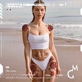 tattoo 山椿 新中式 唯美山茶花大图女款 度假美体修饰纹身贴纸