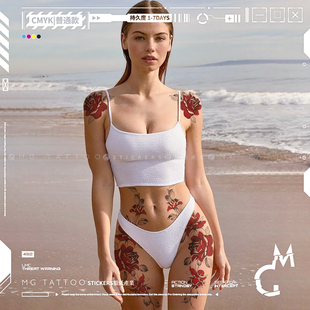 MG tattoo 山椿 新中式唯美山茶花大图女款度假美体修饰纹身贴纸