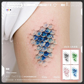 精致人鱼美学蓝色钻石鳞片唯美浪漫海洋纹身 女儿 tattoo 海