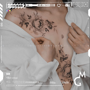 MG tattoo 炽热恋人 山茶花浪漫独特文艺锁骨胸口素花图案纹身贴