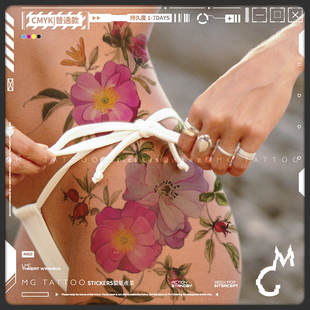浪漫文艺唯美花朵腿部后背手臂度假纹身贴女 晚风蔷薇 tattoo