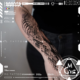 暗黑系蛇骨蛇皮鳞片花臂酷炫男女纹身贴纸潮 消亡蜕变 tattoo