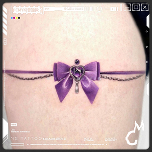 轻熟优雅温柔少女感紫色宝石蝴蝶结腿环浪漫精致纹身贴 tattoo