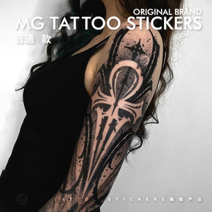 古埃及图形花臂大图黑色系男女防水纹身贴 tattoo生命钥匙Ankh