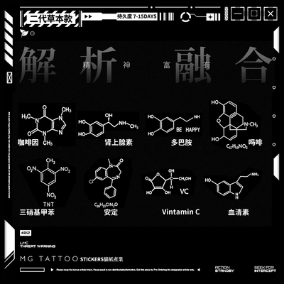 化学分子式图案草本纹身贴潮