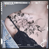 月夜茶花 锁骨肩花大图唯美少女花朵图案防水遮疤纹身贴纸女