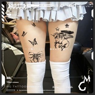 可爱卡通独角兽蝴蝶结美少女草本花臂纹身贴 二代草本 tattoo